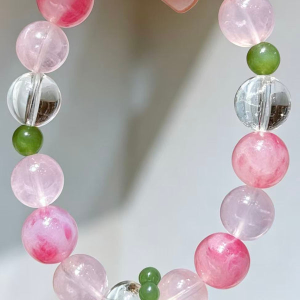 Crystal Paradise Imperial Lychee Blossom Bracelet – Handmade Rose Quartz & Crystal Energy Bracelet 🍃❤️