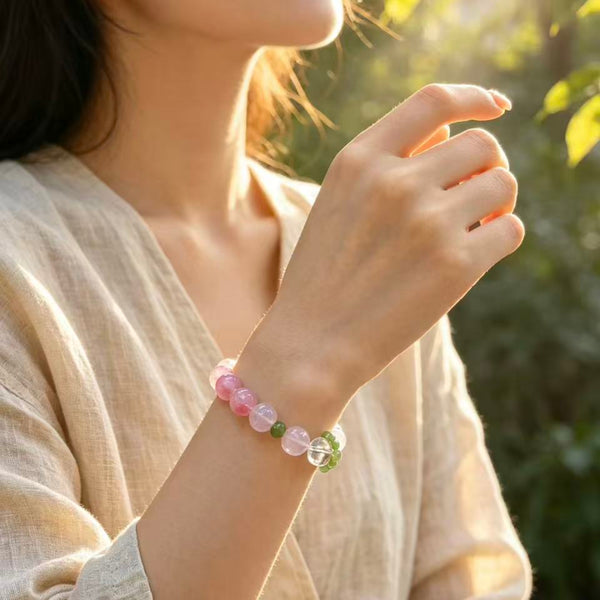 Crystal Paradise Imperial Lychee Blossom Bracelet – Handmade Rose Quartz & Crystal Energy Bracelet 🍃❤️