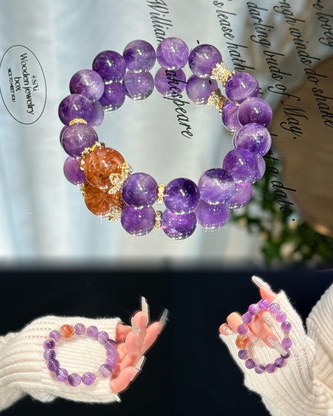 Crystal Paradise Dreamy Amethyst Bracelet – Handmade Purple Crystal Energy Bracelet with Red Jasper Accent