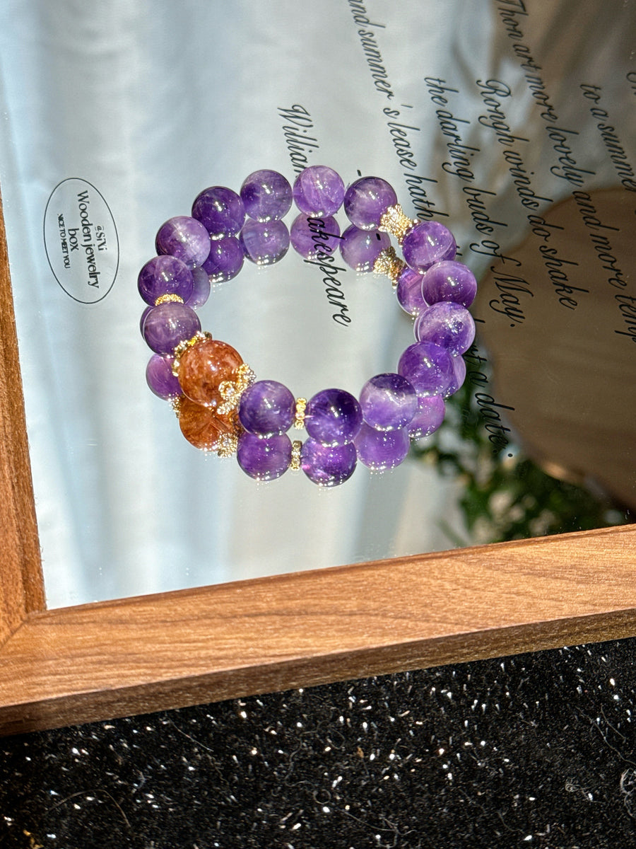 Crystal Paradise Dreamy Amethyst Bracelet – Handmade Purple Crystal Energy Bracelet with Red Jasper Accent
