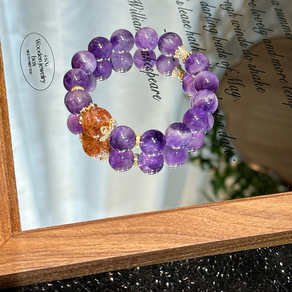 Crystal Paradise Dreamy Amethyst Bracelet – Handmade Purple Crystal Energy Bracelet with Red Jasper Accent