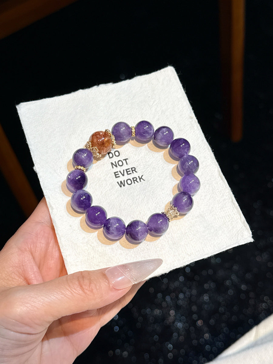 Crystal Paradise Dreamy Amethyst Bracelet – Handmade Purple Crystal Energy Bracelet with Red Jasper Accent