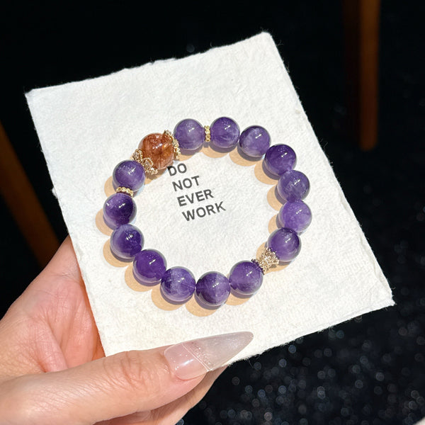 Crystal Paradise Dreamy Amethyst Bracelet – Handmade Purple Crystal Energy Bracelet with Red Jasper Accent