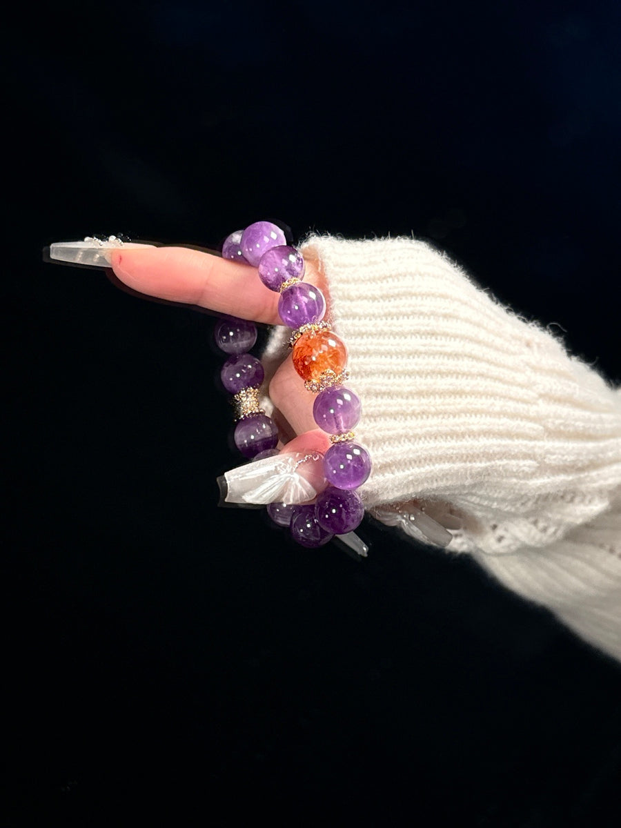 Crystal Paradise Dreamy Amethyst Bracelet – Handmade Purple Crystal Energy Bracelet with Red Jasper Accent