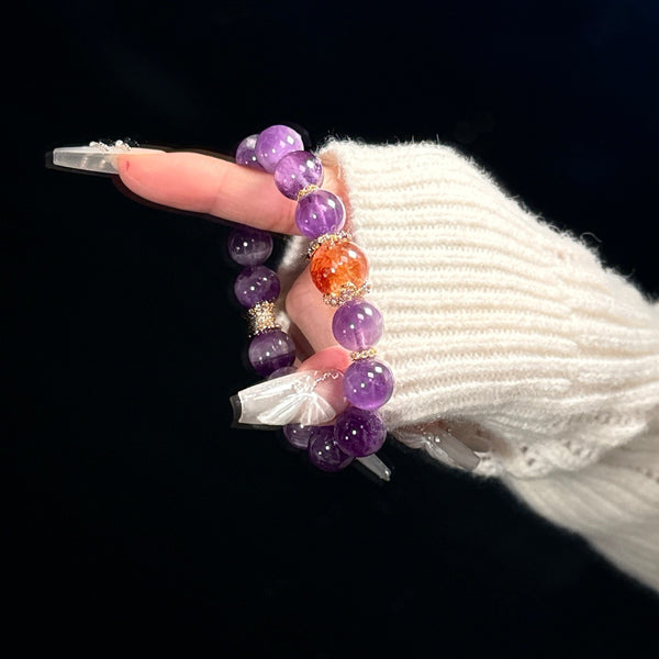 Crystal Paradise Dreamy Amethyst Bracelet – Handmade Purple Crystal Energy Bracelet with Red Jasper Accent