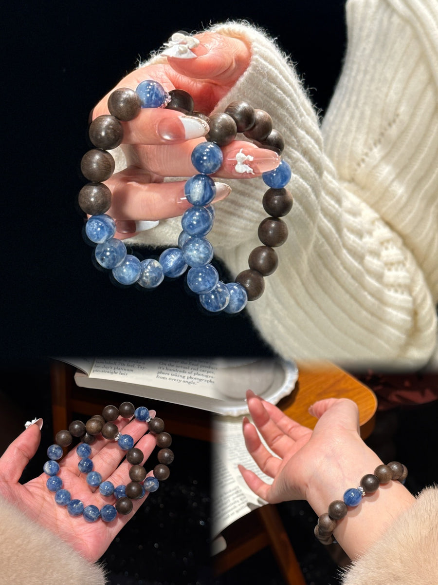 Crystal Paradise Blue Crystal & Agarwood Bracelet – Handmade Elastic Energy Bracelet
