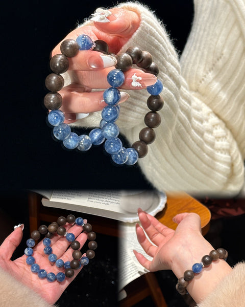 Crystal Paradise Blue Crystal & Agarwood Bracelet – Handmade Elastic Energy Bracelet