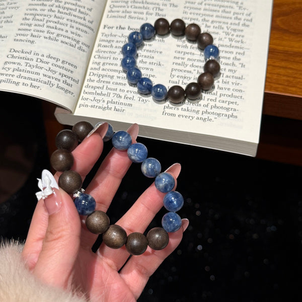 Crystal Paradise Blue Crystal & Agarwood Bracelet – Handmade Elastic Energy Bracelet