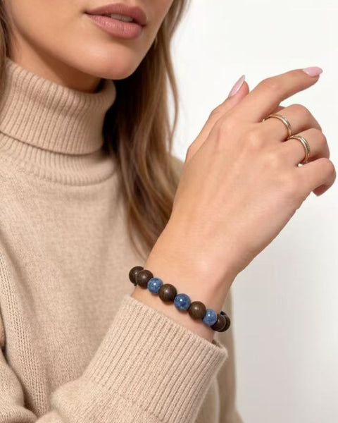 Crystal Paradise Blue Crystal & Agarwood Bracelet – Handmade Elastic Energy Bracelet