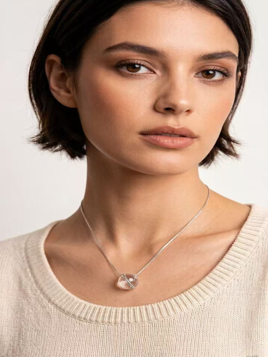 Crystal Paradise White Crystal Pendant Necklace – S925 Sterling Silver Chain with 16mm Statement Stone