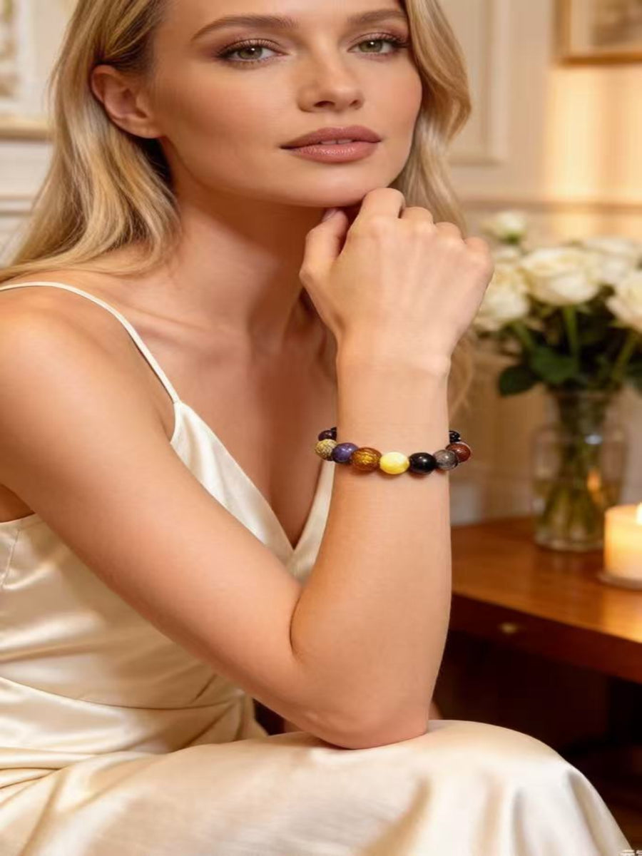 Crystal Paradise Heritage Lacquer & Multi-Crystal Energy Bracelet – Handmade Protection & Balance Jewelry 🖤✨