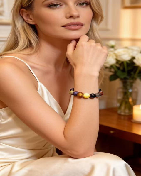 Crystal Paradise Heritage Lacquer & Multi-Crystal Energy Bracelet – Handmade Protection & Balance Jewelry 🖤✨