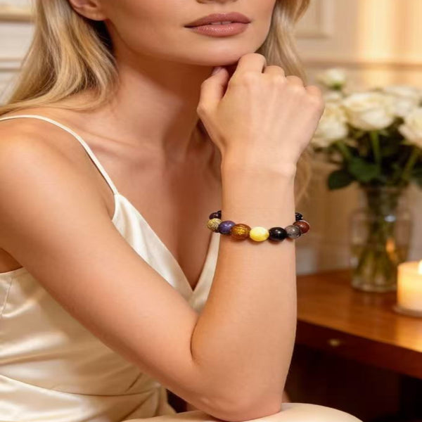 Crystal Paradise Heritage Lacquer & Multi-Crystal Energy Bracelet – Handmade Protection & Balance Jewelry 🖤✨