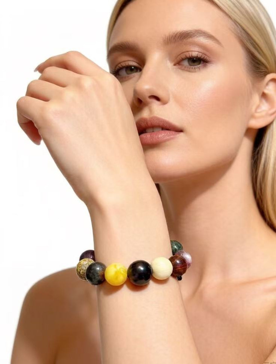 Crystal Paradise Heritage Lacquer & Multi-Crystal Energy Bracelet – Handmade Protection & Balance Jewelry 🖤✨