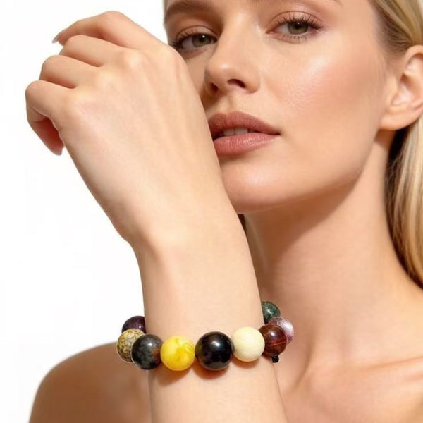 Crystal Paradise Heritage Lacquer & Multi-Crystal Energy Bracelet – Handmade Protection & Balance Jewelry 🖤✨