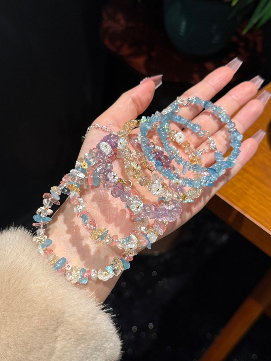 Crystal ParadiseCrystal Chip Cuff Bracelet – Hand-Strung Natural Stone Energy Bracelet
