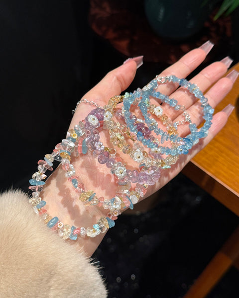 Crystal ParadiseCrystal Chip Cuff Bracelet – Hand-Strung Natural Stone Energy Bracelet