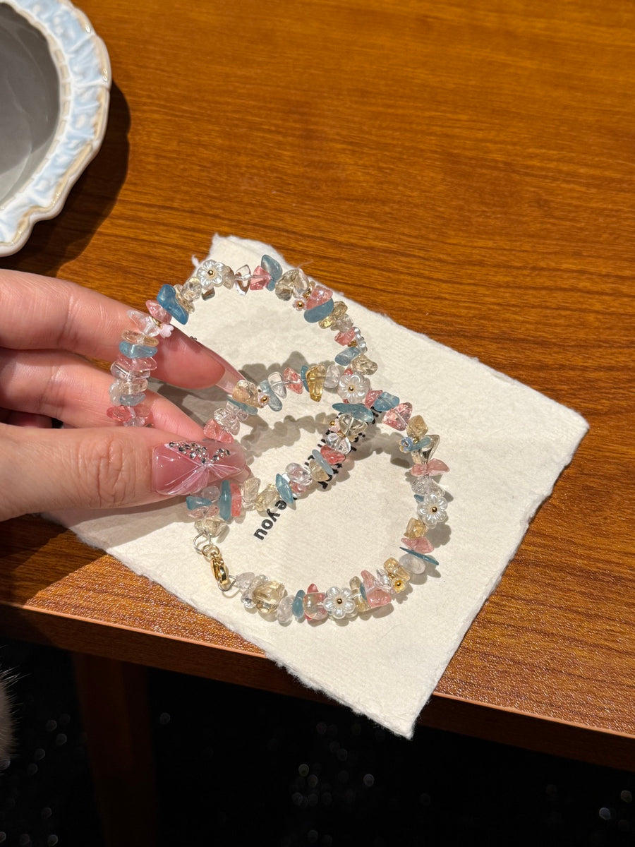 Crystal ParadiseCrystal Chip Cuff Bracelet – Hand-Strung Natural Stone Energy Bracelet