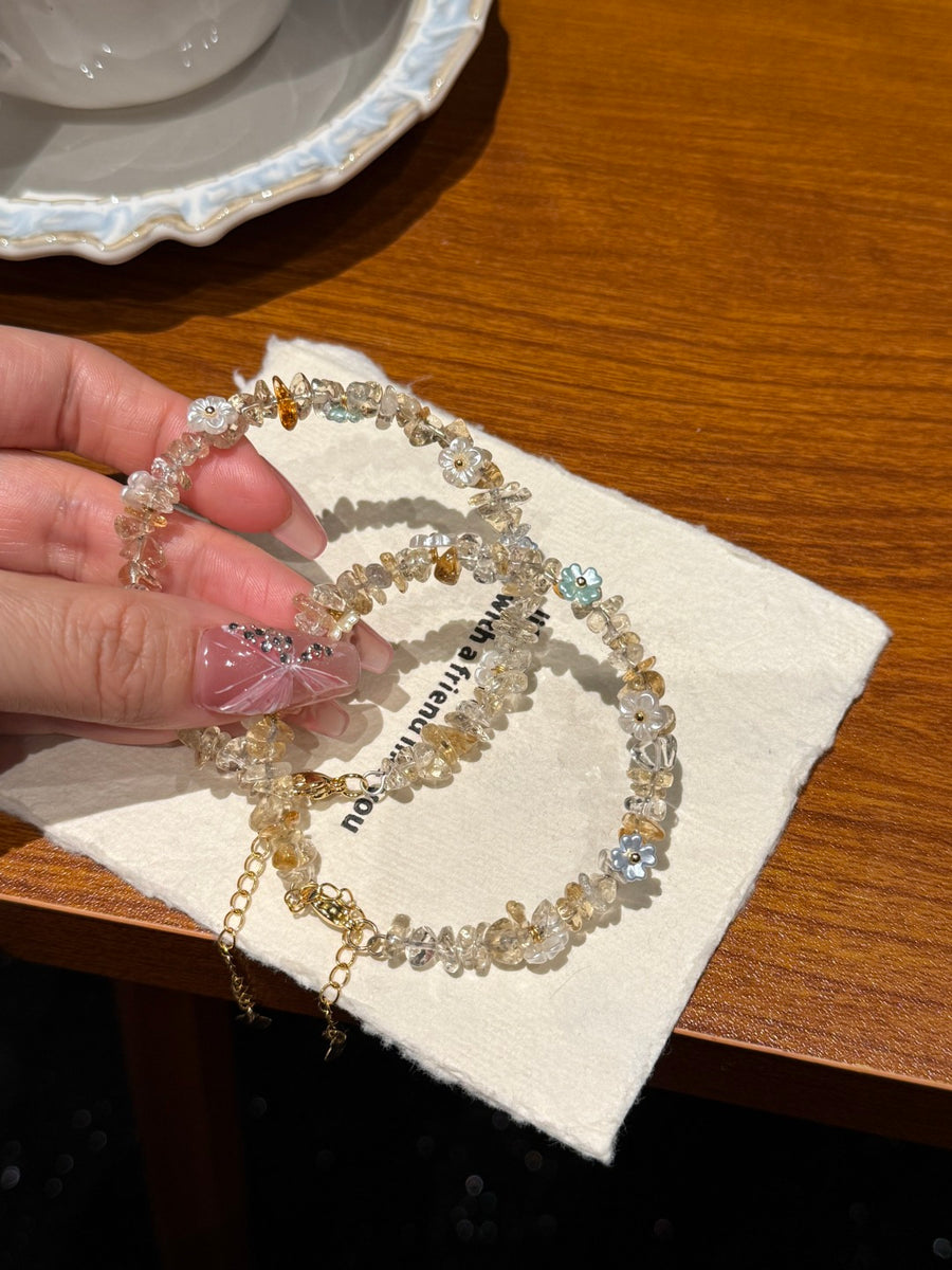 Crystal ParadiseCrystal Chip Cuff Bracelet – Hand-Strung Natural Stone Energy Bracelet
