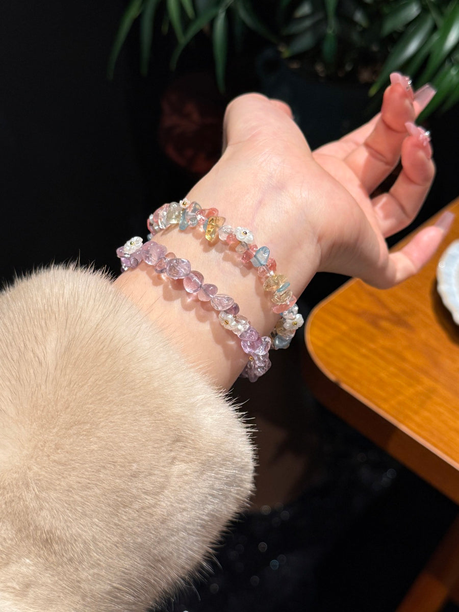 Crystal ParadiseCrystal Chip Cuff Bracelet – Hand-Strung Natural Stone Energy Bracelet