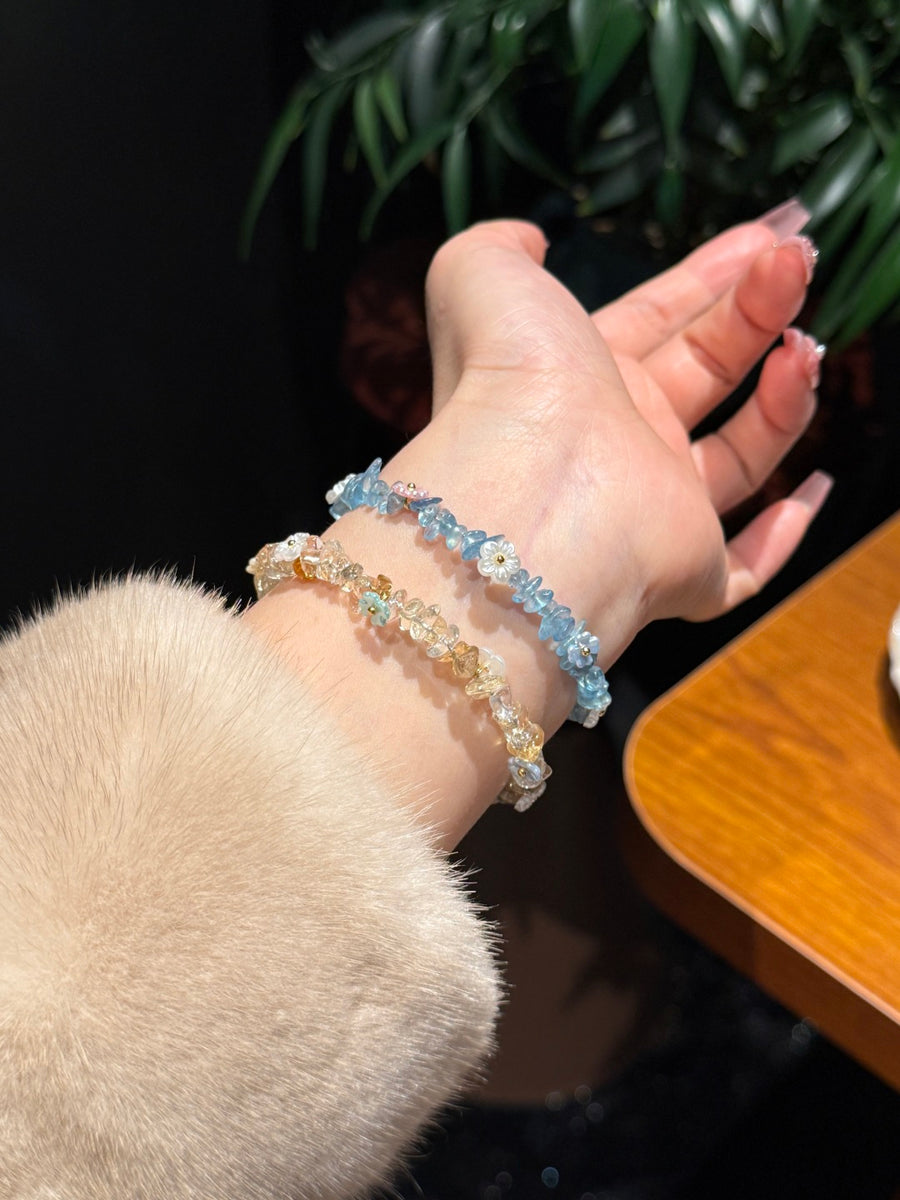 Crystal ParadiseCrystal Chip Cuff Bracelet – Hand-Strung Natural Stone Energy Bracelet