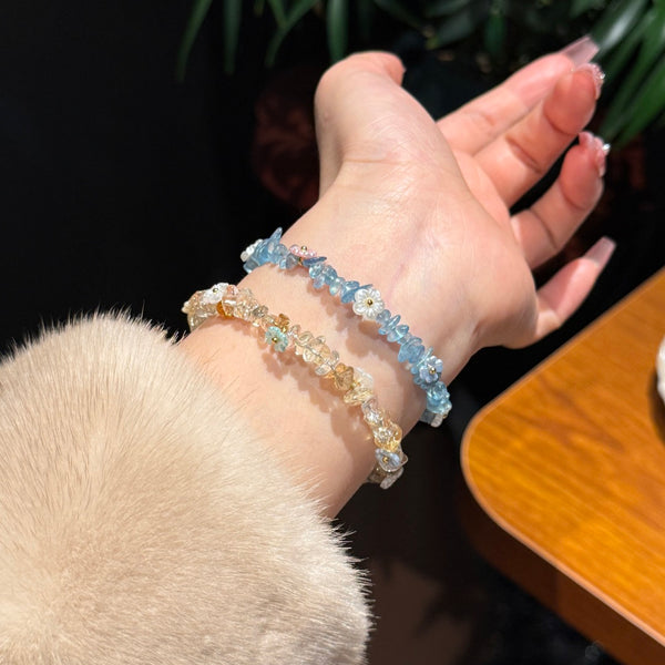 Crystal ParadiseCrystal Chip Cuff Bracelet – Hand-Strung Natural Stone Energy Bracelet