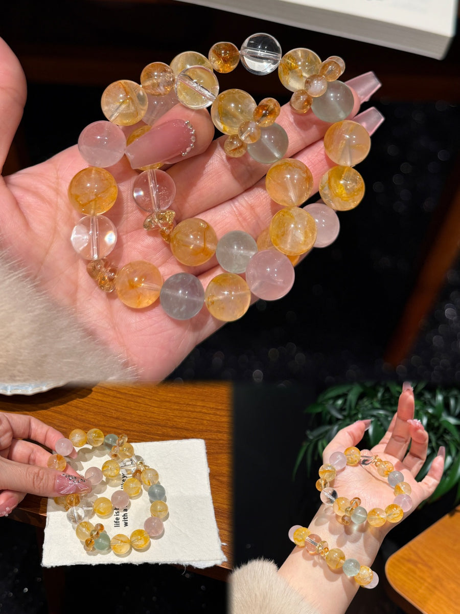 Crystal ParadiseGolden Bloom Crystal Bracelet – Handmade Multi-Stone Layered Energy Jewelry ✨🌼