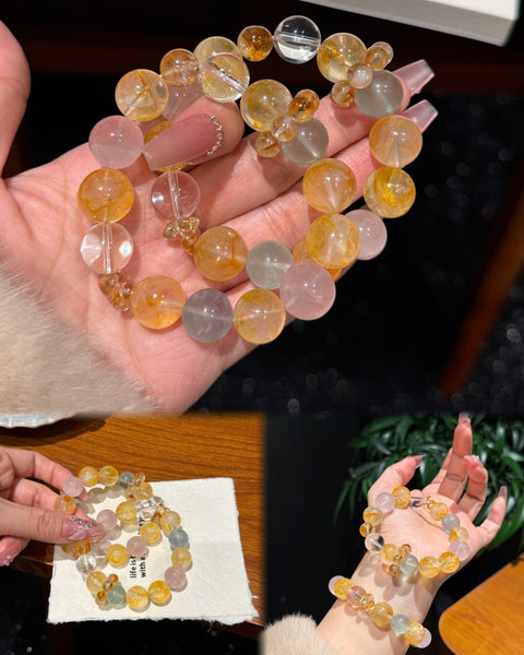 Crystal ParadiseGolden Bloom Crystal Bracelet – Handmade Multi-Stone Layered Energy Jewelry ✨🌼