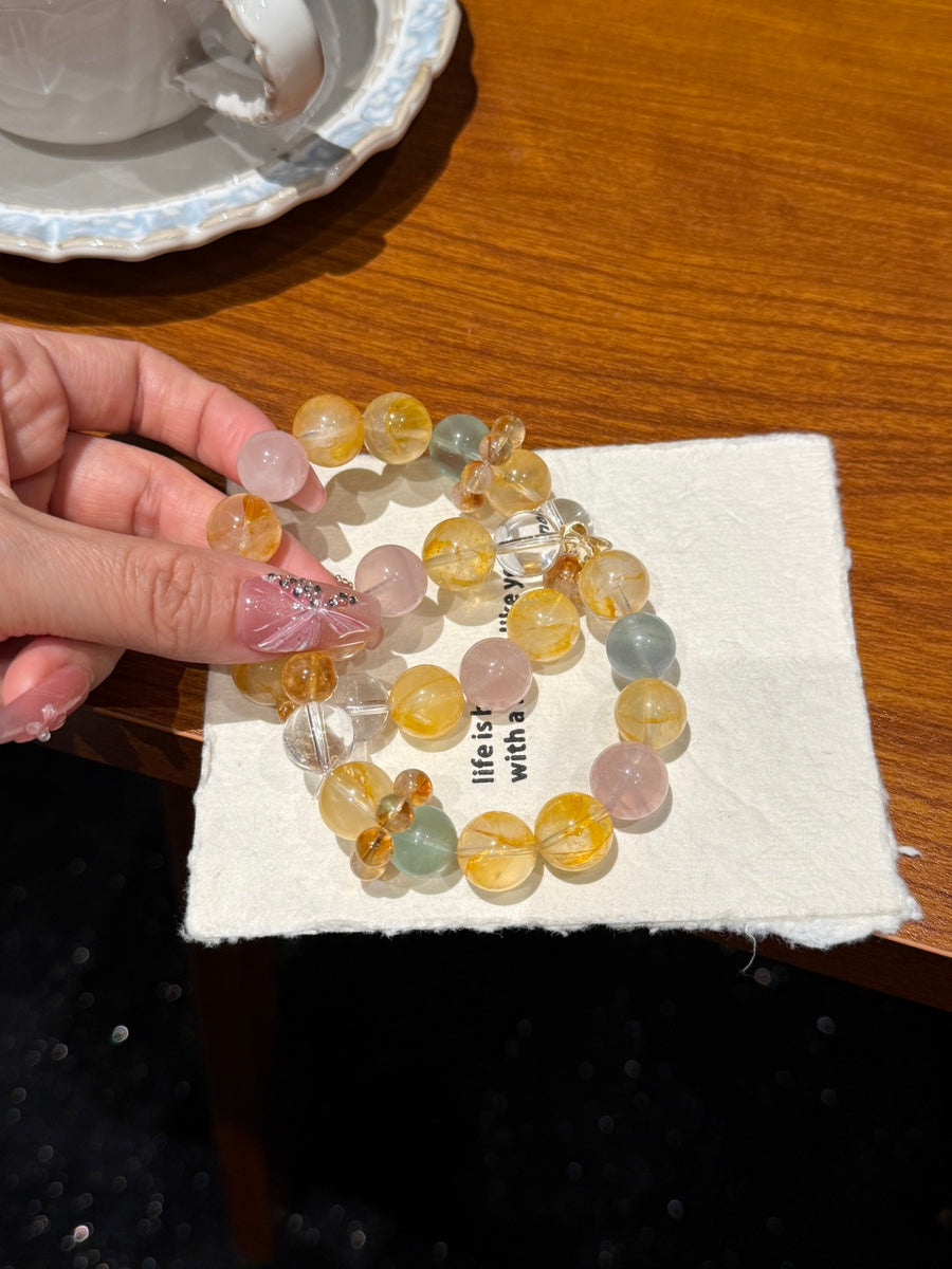 Crystal ParadiseGolden Bloom Crystal Bracelet – Handmade Multi-Stone Layered Energy Jewelry ✨🌼