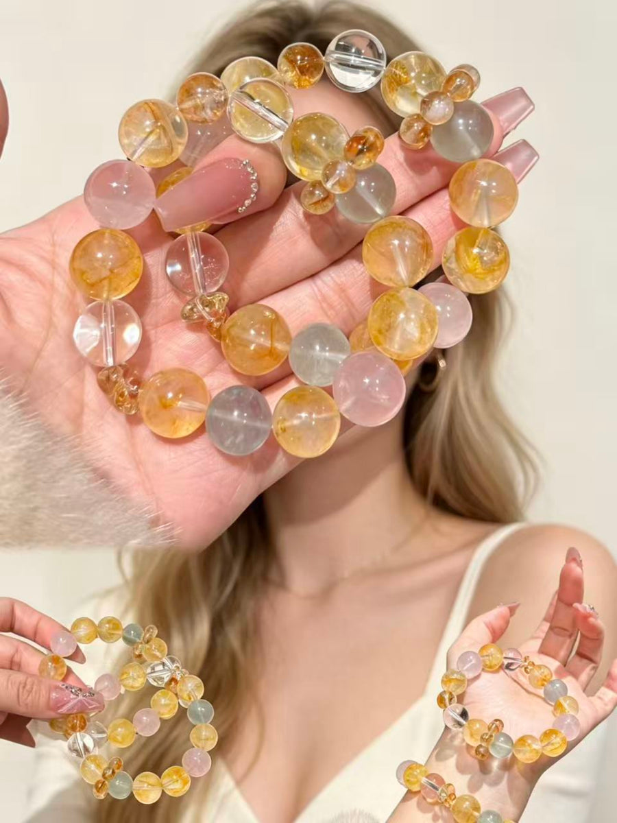 Crystal ParadiseGolden Bloom Crystal Bracelet – Handmade Multi-Stone Layered Energy Jewelry ✨🌼