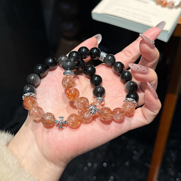 Crystal Paradise Black Gold Super Seven × Silver Obsidian Bracelet – Handmade Energy Protection & Prosperity Bead Bracelet 🖤✨