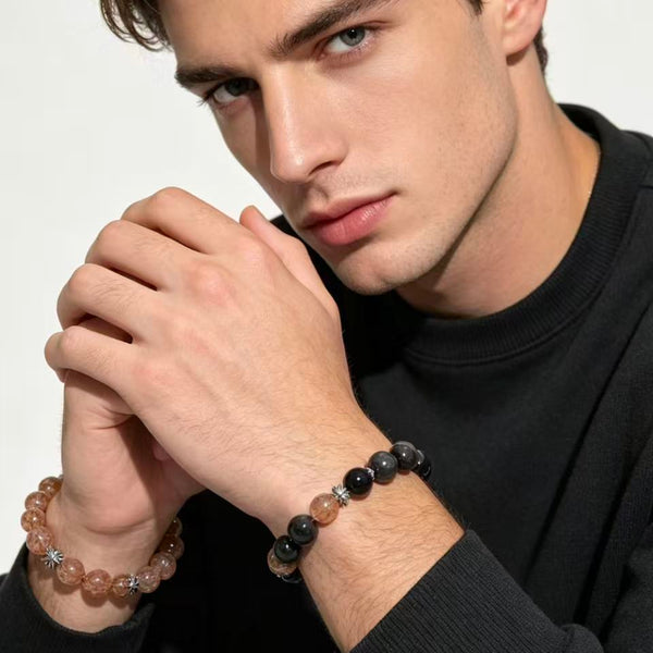 Crystal Paradise Black Gold Super Seven × Silver Obsidian Bracelet – Handmade Energy Protection & Prosperity Bead Bracelet 🖤✨