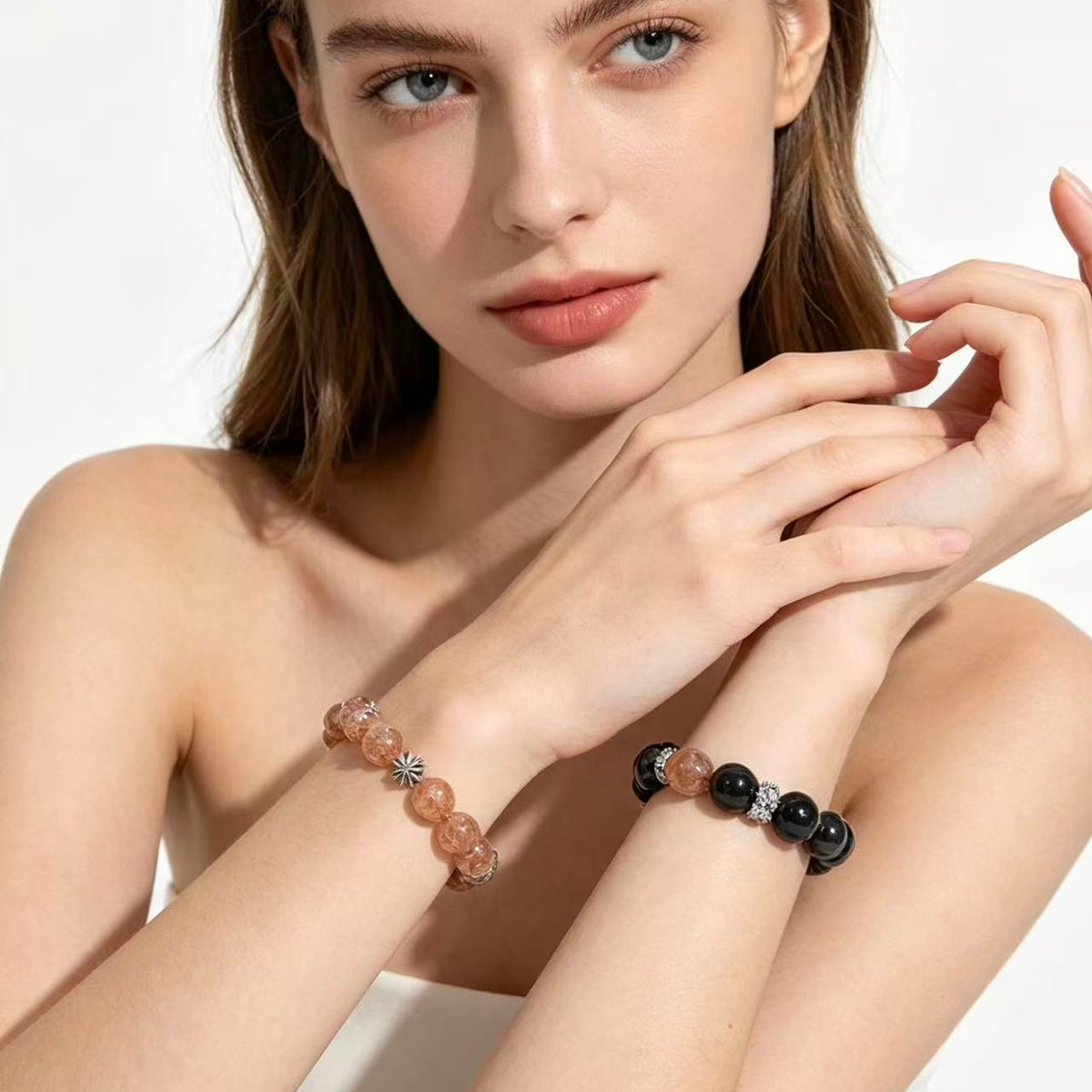 Crystal Paradise Black Gold Super Seven × Silver Obsidian Bracelet – Handmade Energy Protection & Prosperity Bead Bracelet 🖤✨
