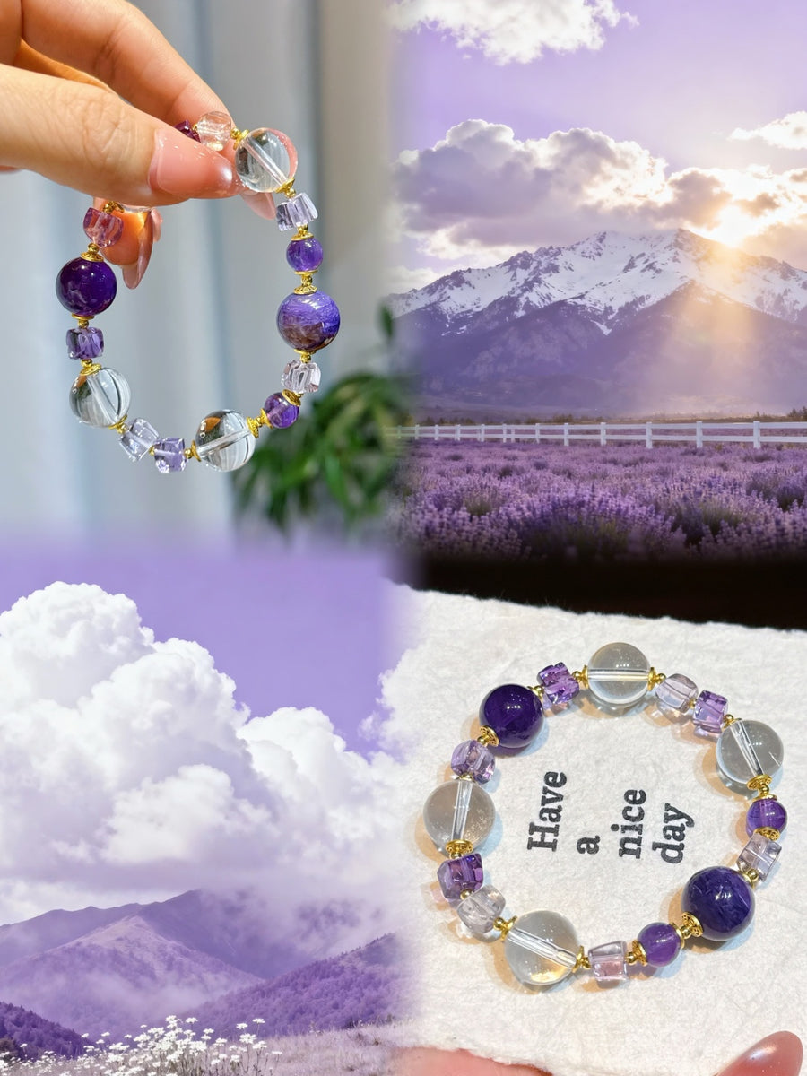 Crystal Paradise Amethyst Realm Bracelet – “Violet Cosmic Awakening” Handmade Energy Bead Bracelet 💜