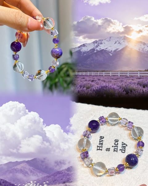 Crystal Paradise Amethyst Realm Bracelet – “Violet Cosmic Awakening” Handmade Energy Bead Bracelet 💜