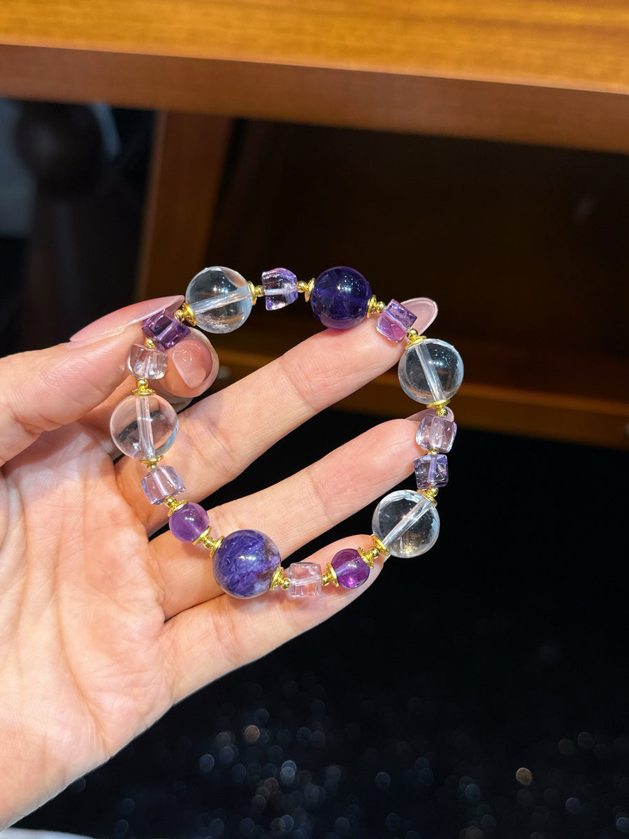 Crystal Paradise Amethyst Realm Bracelet – “Violet Cosmic Awakening” Handmade Energy Bead Bracelet 💜