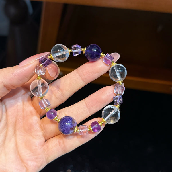 Crystal Paradise Amethyst Realm Bracelet – “Violet Cosmic Awakening” Handmade Energy Bead Bracelet 💜