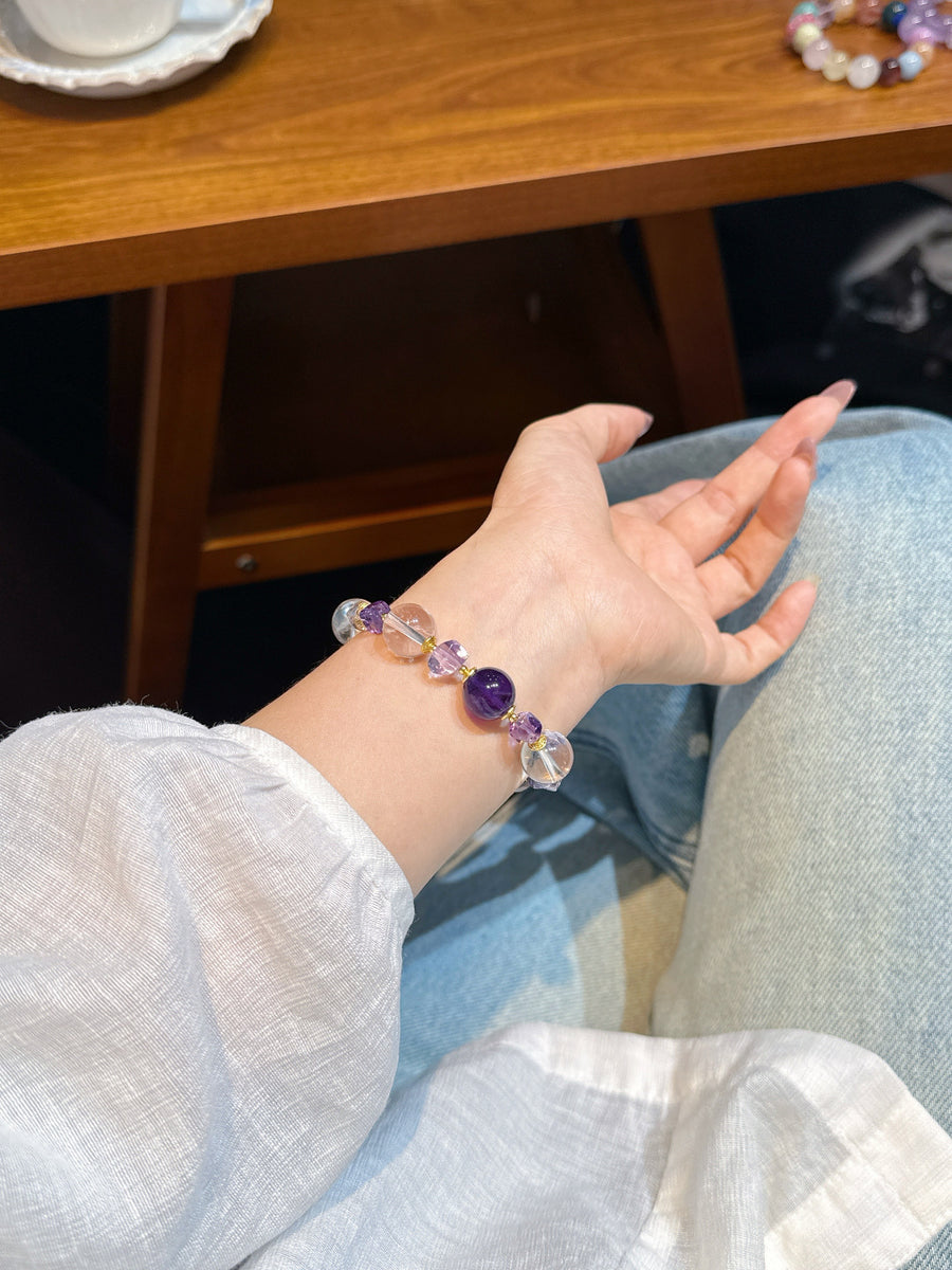 Crystal Paradise Amethyst Realm Bracelet – “Violet Cosmic Awakening” Handmade Energy Bead Bracelet 💜