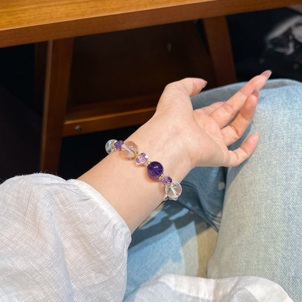 Crystal Paradise Amethyst Realm Bracelet – “Violet Cosmic Awakening” Handmade Energy Bead Bracelet 💜