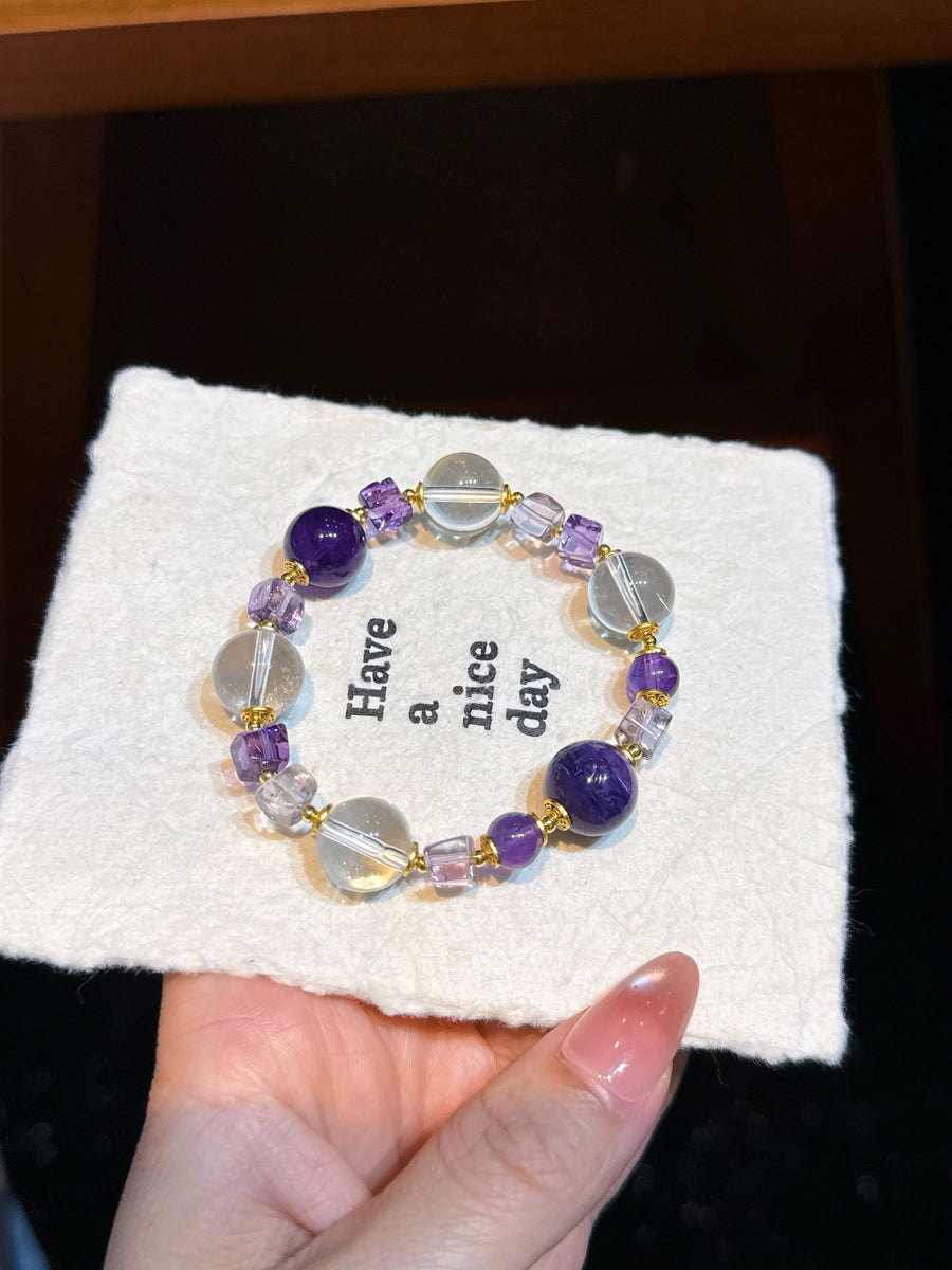 Crystal Paradise Amethyst Realm Bracelet – “Violet Cosmic Awakening” Handmade Energy Bead Bracelet 💜
