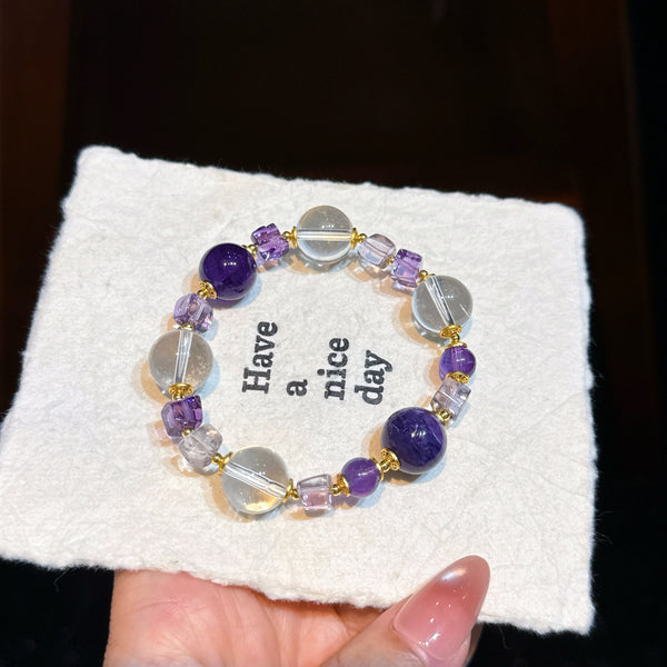 Crystal Paradise Amethyst Realm Bracelet – “Violet Cosmic Awakening” Handmade Energy Bead Bracelet 💜