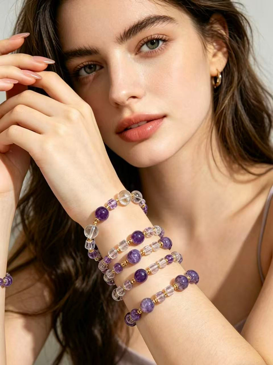 Crystal Paradise Amethyst Realm Bracelet – “Violet Cosmic Awakening” Handmade Energy Bead Bracelet 💜