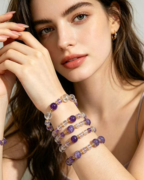 Crystal Paradise Amethyst Realm Bracelet – “Violet Cosmic Awakening” Handmade Energy Bead Bracelet 💜