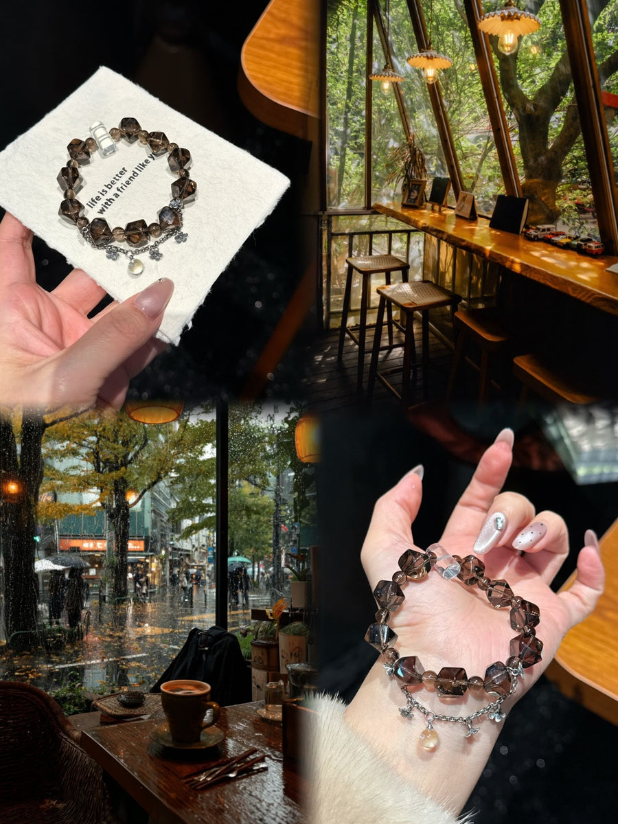 Crystal Paradise Smoky Quartz Story Bracelet – “Warm Americano” Handmade Crystal Bead Brac