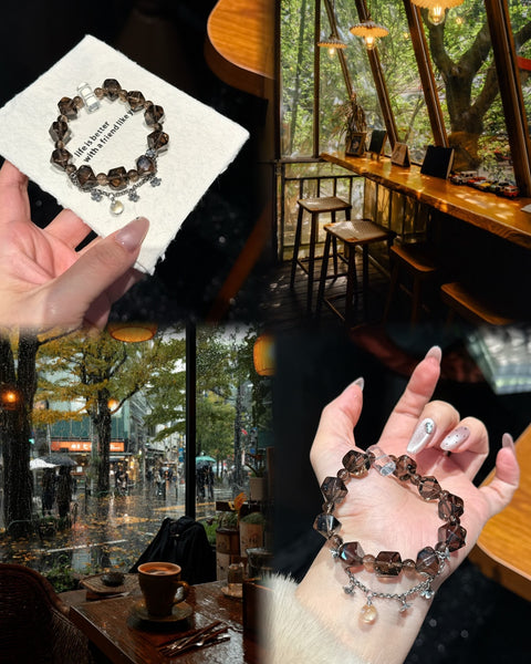 Crystal Paradise Smoky Quartz Story Bracelet – “Warm Americano” Handmade Crystal Bead Brac