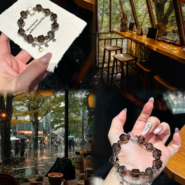 Crystal Paradise Smoky Quartz Story Bracelet – “Warm Americano” Handmade Crystal Bead Brac