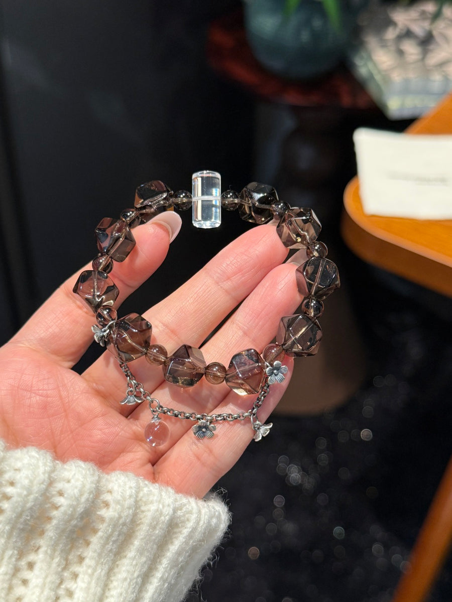 Crystal Paradise Smoky Quartz Story Bracelet – “Warm Americano” Handmade Crystal Bead Brac