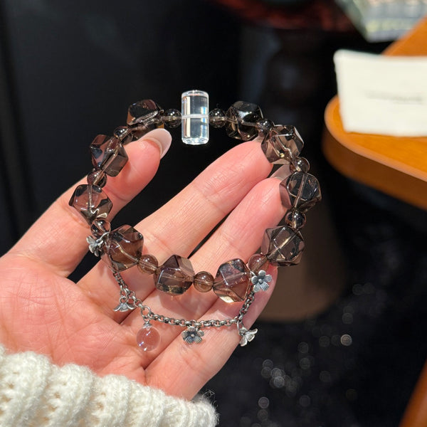 Crystal Paradise Smoky Quartz Story Bracelet – “Warm Americano” Handmade Crystal Bead Brac