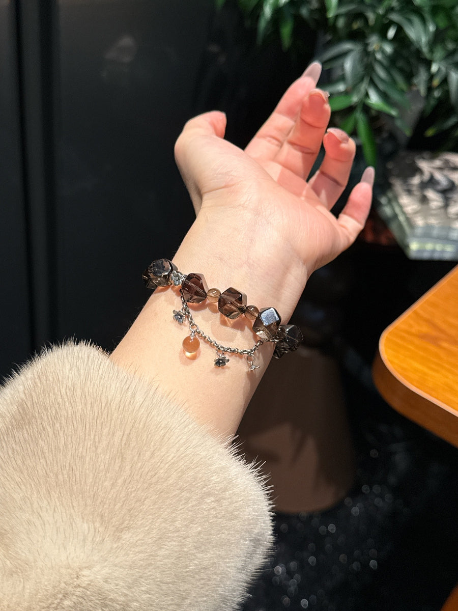 Crystal Paradise Smoky Quartz Story Bracelet – “Warm Americano” Handmade Crystal Bead Brac