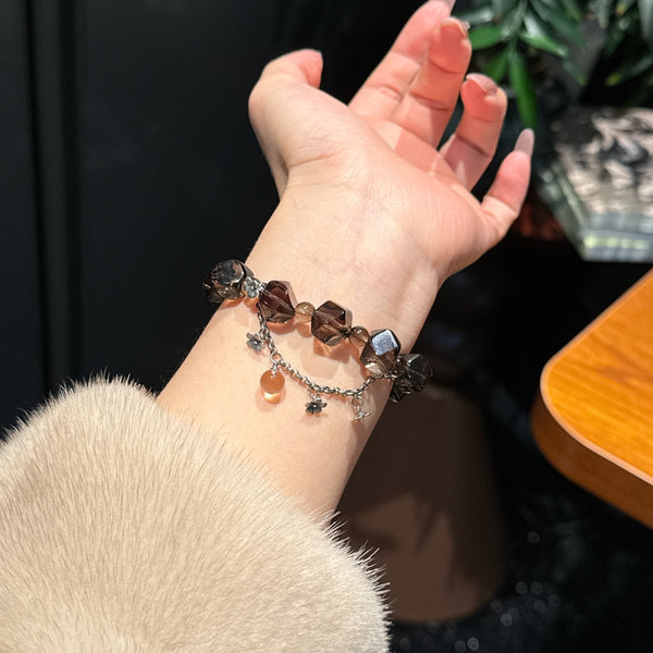 Crystal Paradise Smoky Quartz Story Bracelet – “Warm Americano” Handmade Crystal Bead Brac
